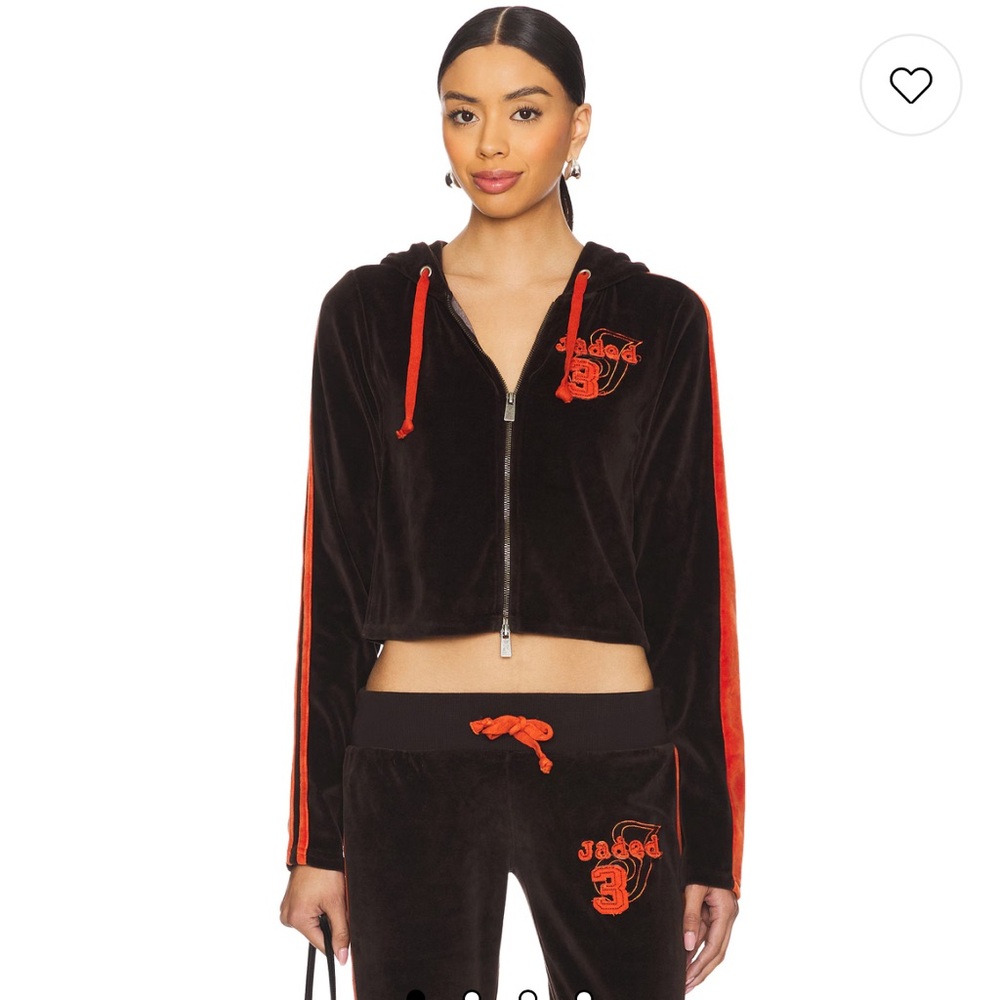 Jaded London Three Velour Hoodie in Brown Velour